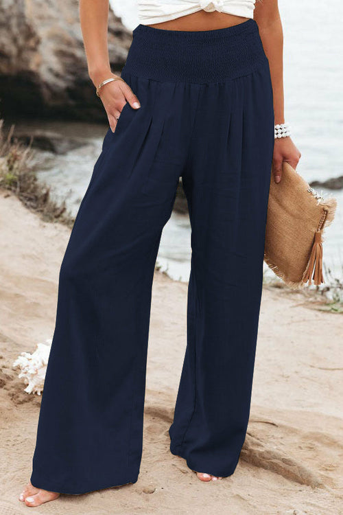 Summer for Pants Office Lady Cotton Linen Pockets Solid Loose Casual