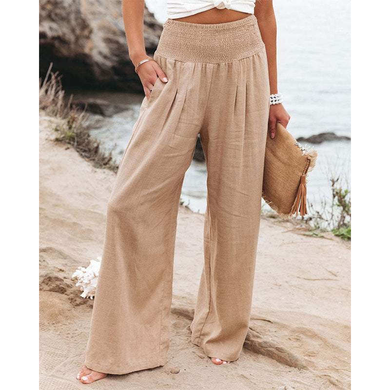 Summer for Pants Office Lady Cotton Linen Pockets Solid Loose Casual