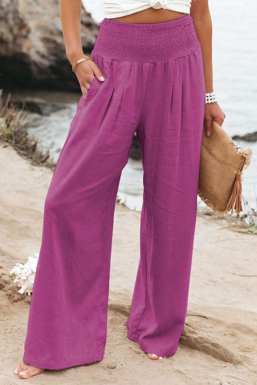 Summer for Pants Office Lady Cotton Linen Pockets Solid Loose Casual