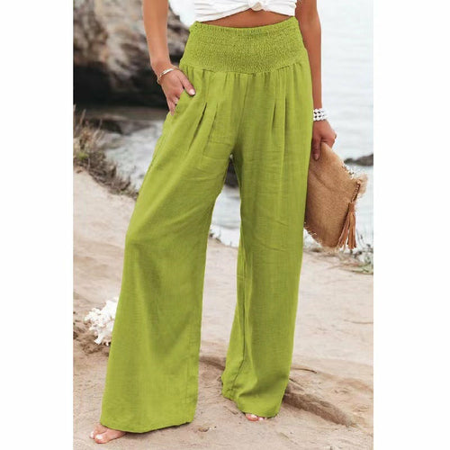 Summer for Pants Office Lady Cotton Linen Pockets Solid Loose Casual