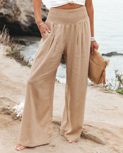 Summer for Pants Office Lady Cotton Linen Pockets Solid Loose Casual