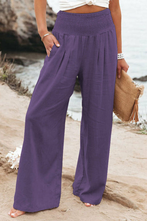 Summer for Pants Office Lady Cotton Linen Pockets Solid Loose Casual