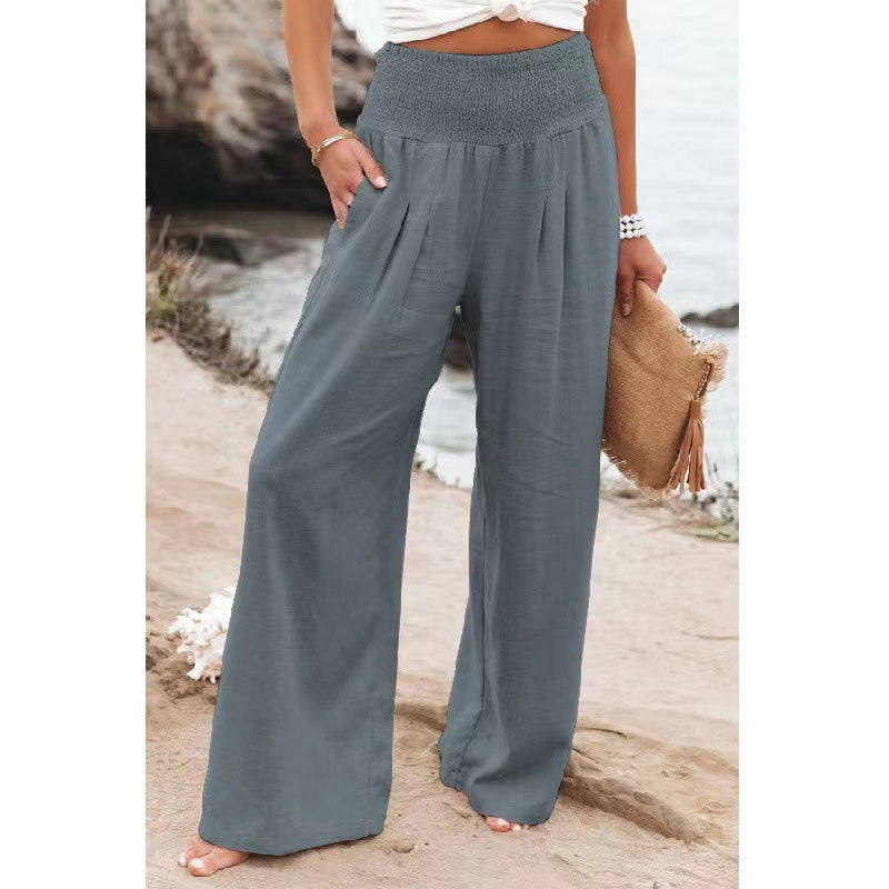 Summer for Pants Office Lady Cotton Linen Pockets Solid Loose Casual