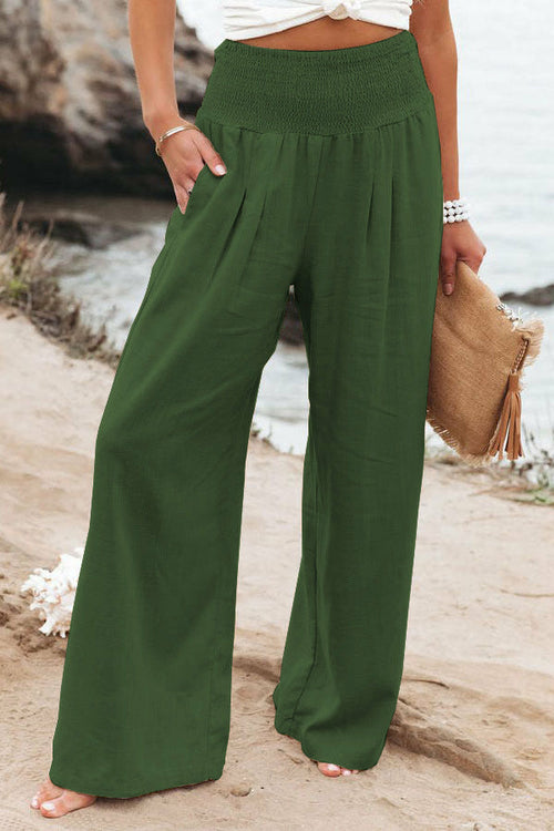 Summer for Pants Office Lady Cotton Linen Pockets Solid Loose Casual