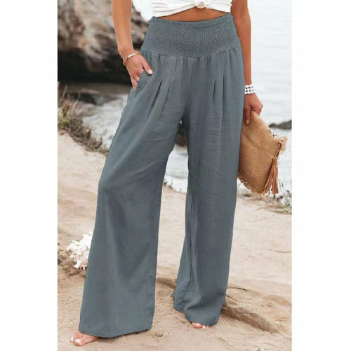 Summer for Pants Office Lady Cotton Linen Pockets Solid Loose Casual