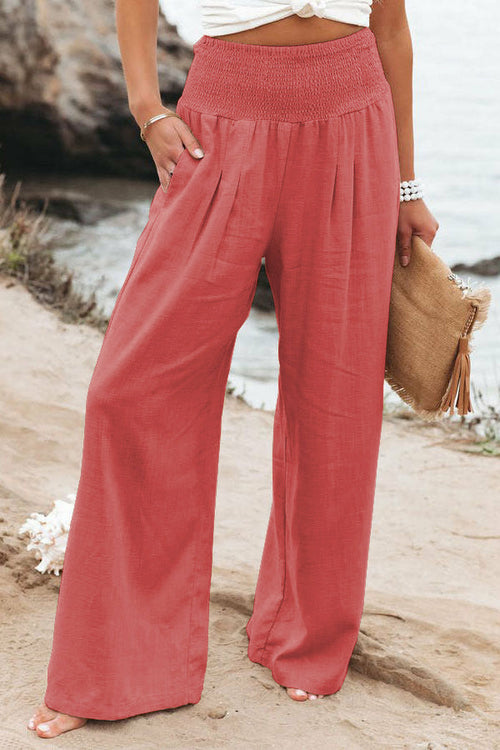 Summer for Pants Office Lady Cotton Linen Pockets Solid Loose Casual
