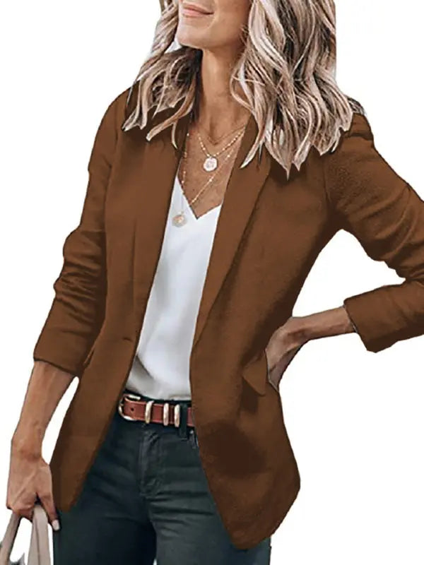 Women's Temperament Long-sleeved Jacket Solid Color Suit Collar Loose Single-breasted Suit - Image #14