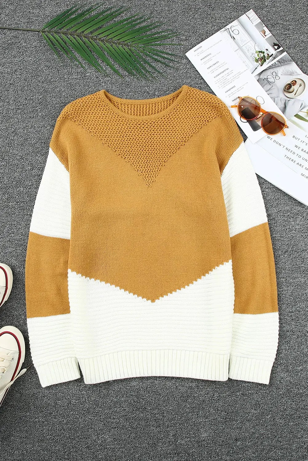 Colorblock Chevron Knit Pullover Sweater - Image #5