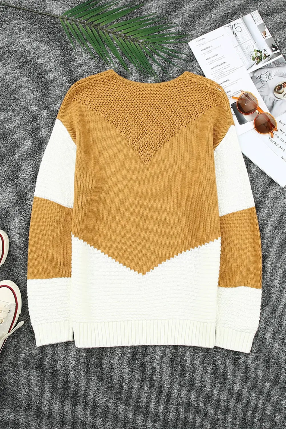 Colorblock Chevron Knit Pullover Sweater - Image #6