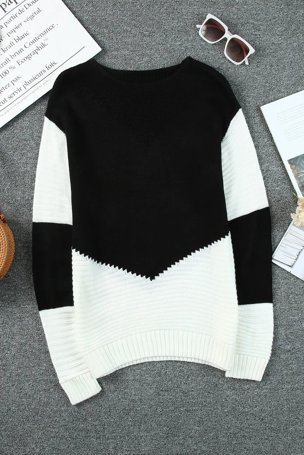 Colorblock Chevron Knit Pullover Sweater - Image #19