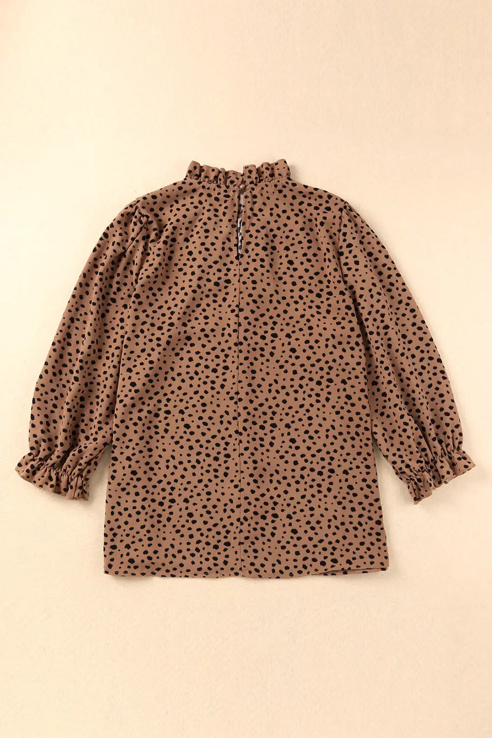 Khaki Leopard 3/4 Ruffle Sleeve Frill Neck Blouse - Image #28