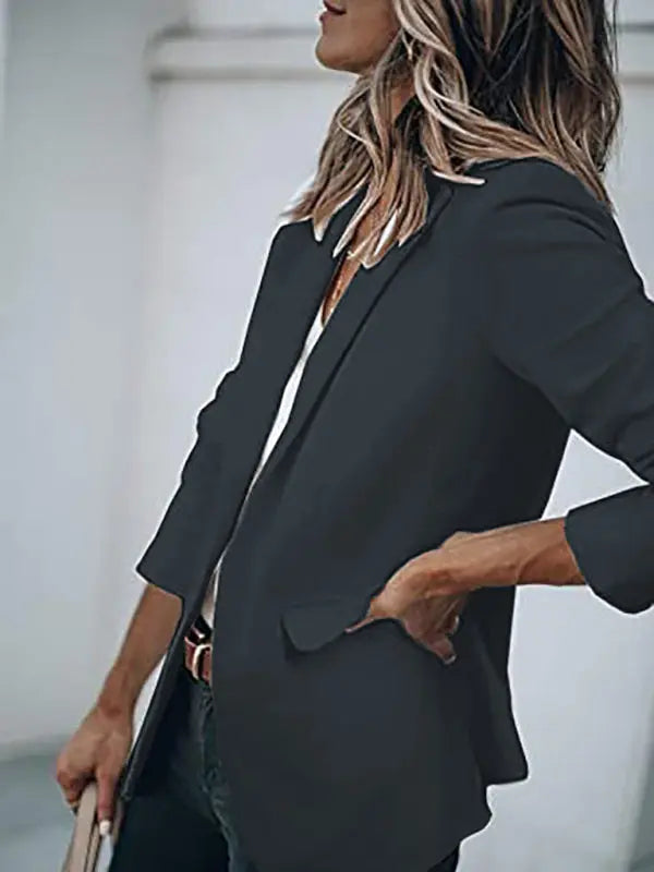 Women's Temperament Long-sleeved Jacket Solid Color Suit Collar Loose Single-breasted Suit - Image #21