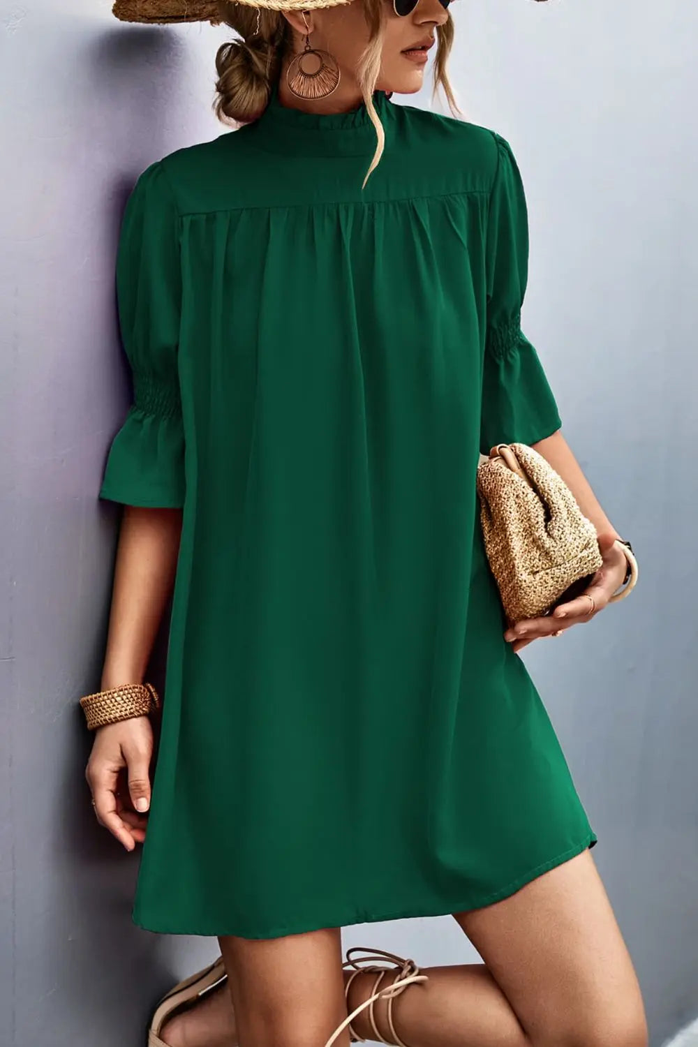 Frill Neck Flounce Sleeve Dress - Image #5