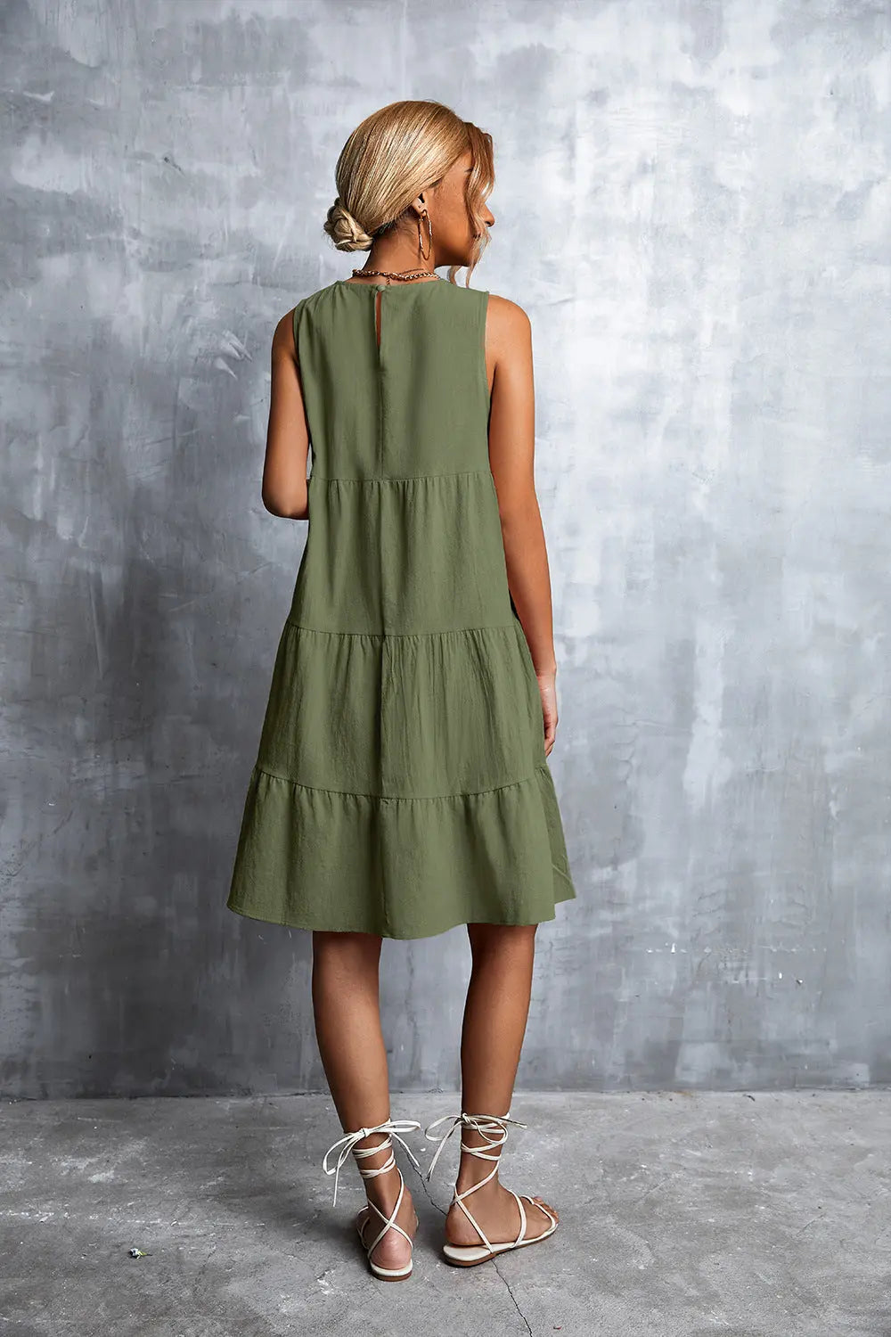 Sleeveless Round Neck Tiered Dress - Image #12