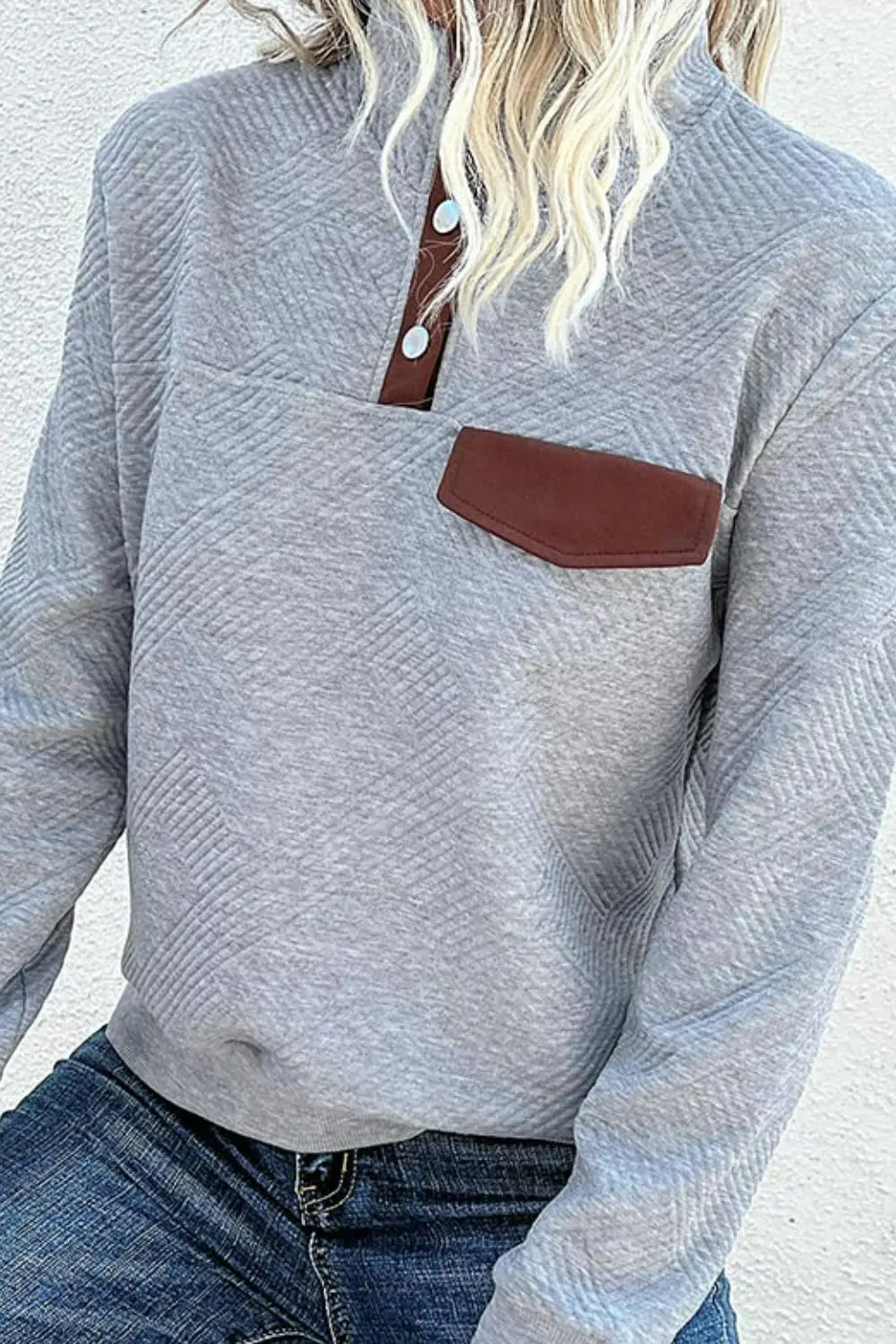 Contrast Ribbed Quarter-Snap Sweatshirt - Image #5