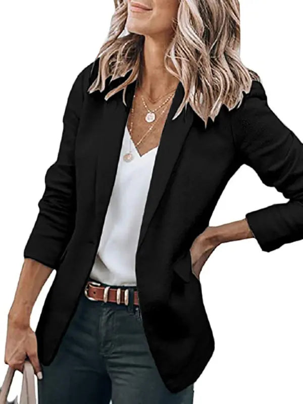 Women's Temperament Long-sleeved Jacket Solid Color Suit Collar Loose Single-breasted Suit - Image #16