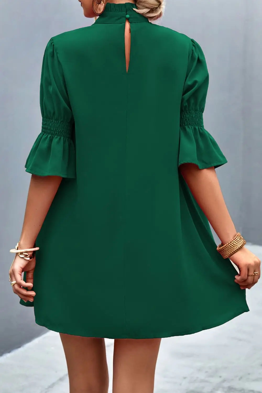 Frill Neck Flounce Sleeve Dress - Image #6