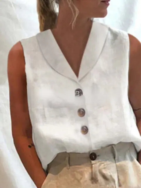 Retro Top Cotton Linen Women Blouse Summer Buttons Irregular Stand Collar Shirt Chic Tunic Fashion Oversize White Blouses Blusas| | - Image #10
