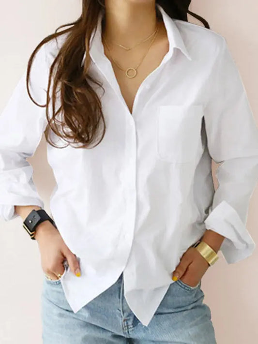 Women's Solid Color Button-up Long-sleeve Shirt - Image #1