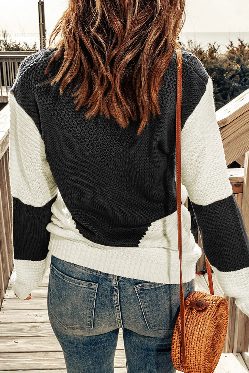 Colorblock Chevron Knit Pullover Sweater - Image #15
