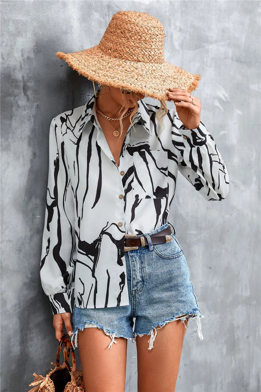 Printed Button Down Long Sleeve Shirt - Image #1