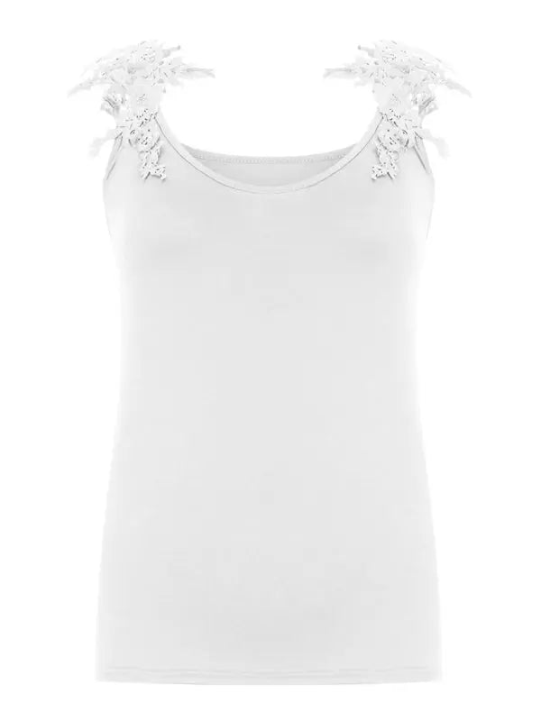Summer U-neck solid color lace t-shirt top vest - Image #7