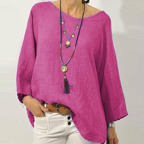 Vintage Cotton Linen Blouse Round Neck Pullover Tops