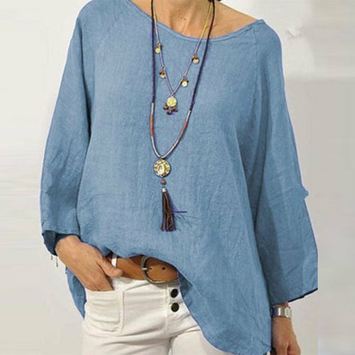 Vintage Cotton Linen Blouse Round Neck Pullover Tops