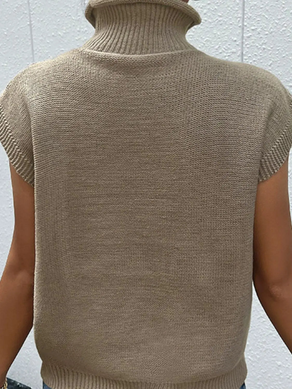 Mixed Knit Turtleneck Sweater Vest - Image #2