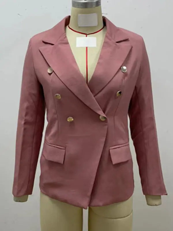 Women's Solid Color Double-breasted Blazer - Image #6