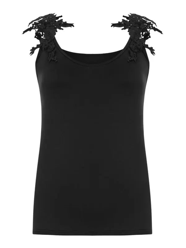 Summer U-neck solid color lace t-shirt top vest - Image #14