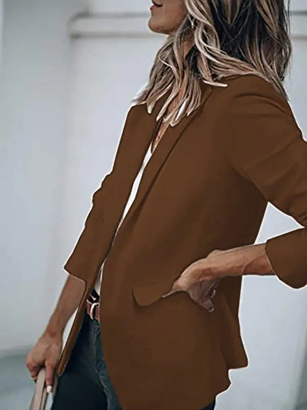 Women's Temperament Long-sleeved Jacket Solid Color Suit Collar Loose Single-breasted Suit - Image #13