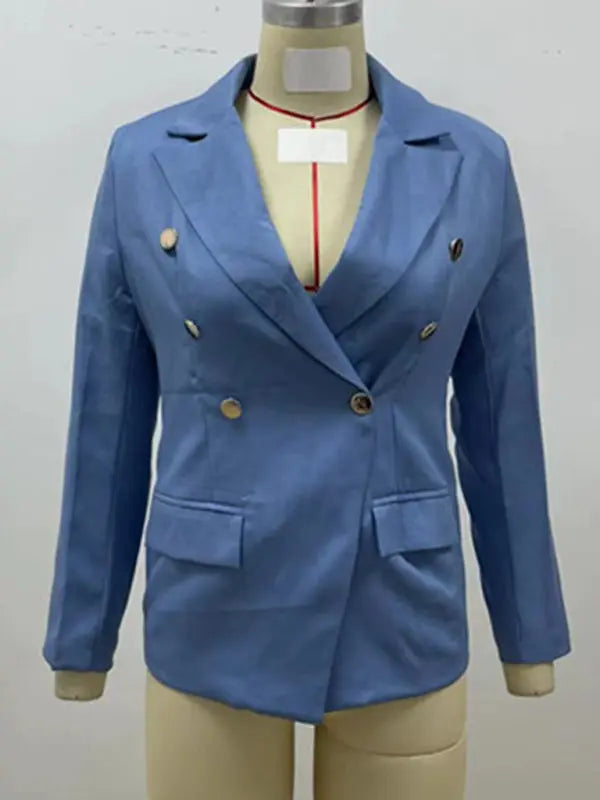 Women's Solid Color Double-breasted Blazer - Image #8