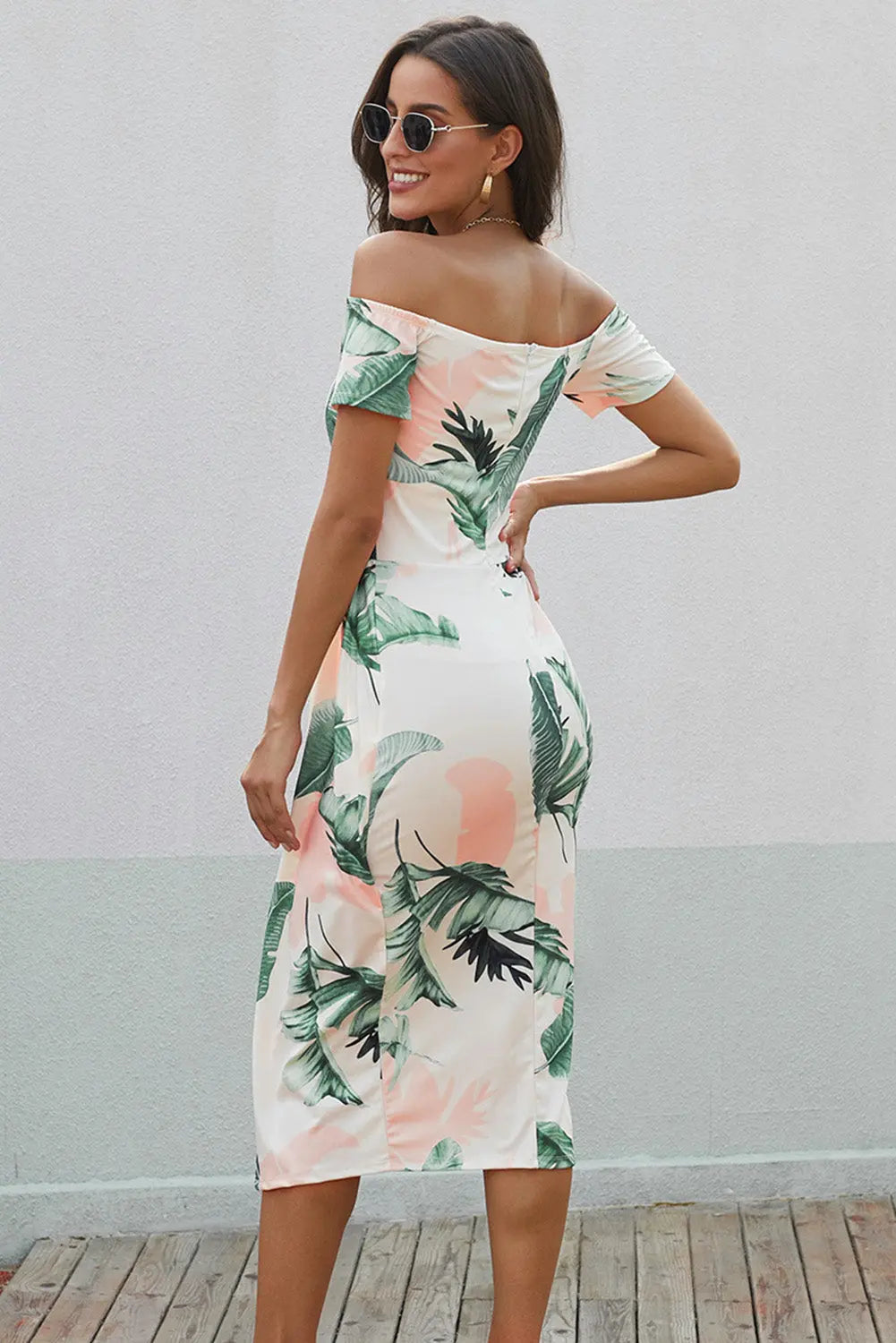 Printed Off-Shoulder Split Dress - Image #2