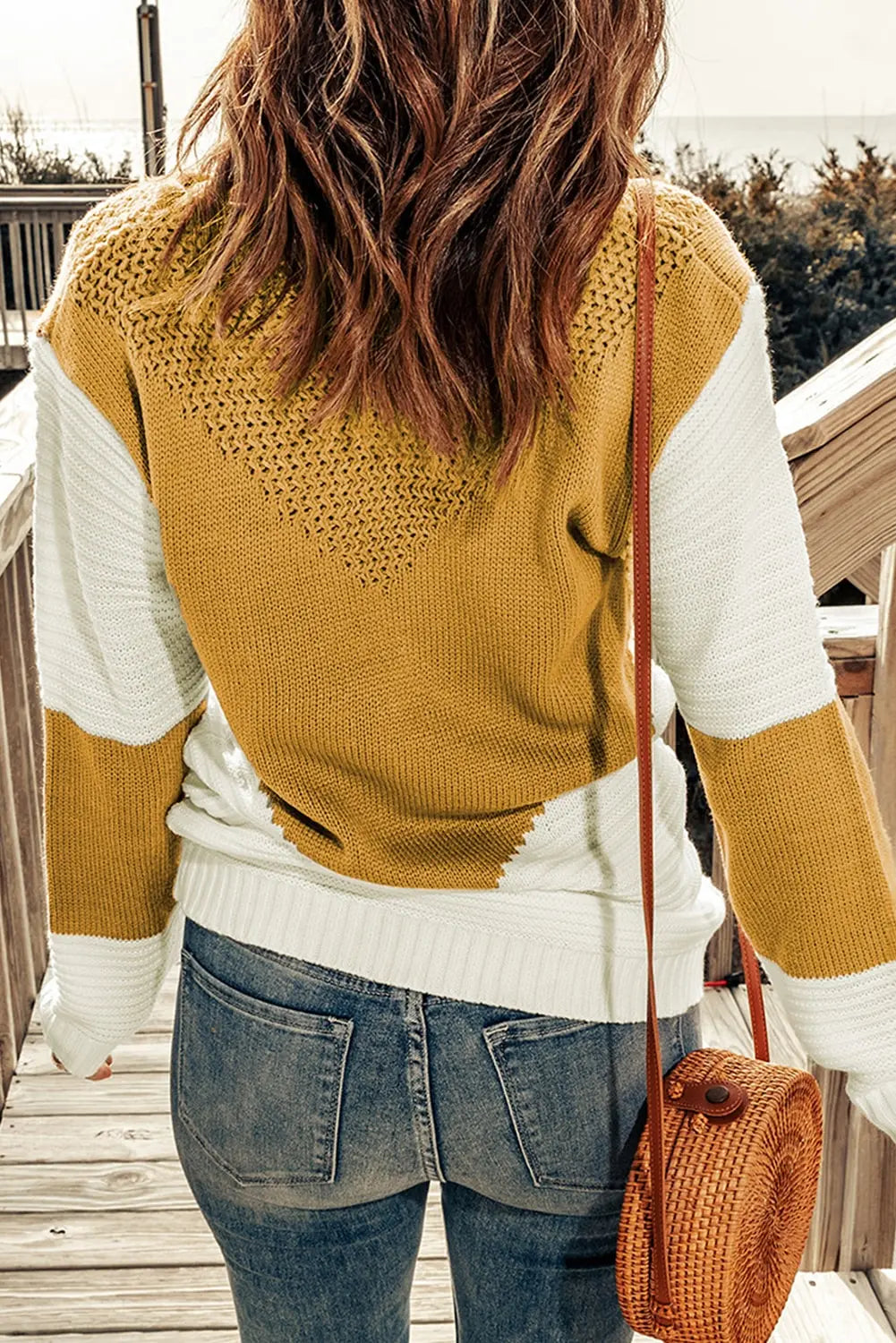 Colorblock Chevron Knit Pullover Sweater - Image #1