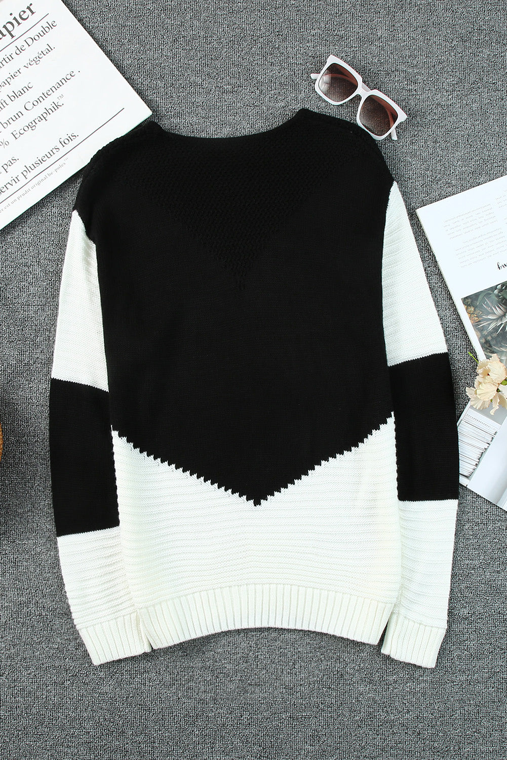 Colorblock Chevron Knit Pullover Sweater
