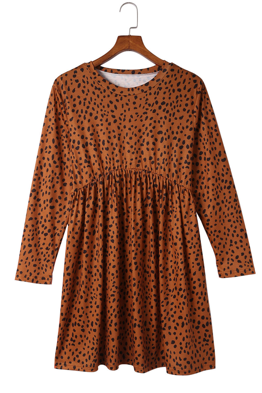 Khaki Leopard 3/4 Ruffle Sleeve Frill Neck Blouse