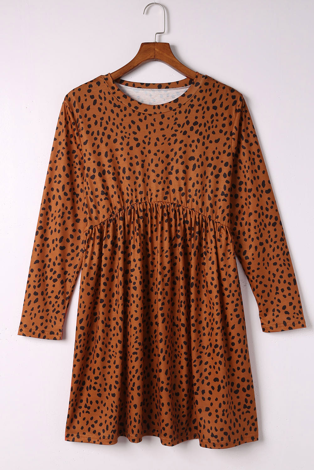 Khaki Leopard 3/4 Ruffle Sleeve Frill Neck Blouse