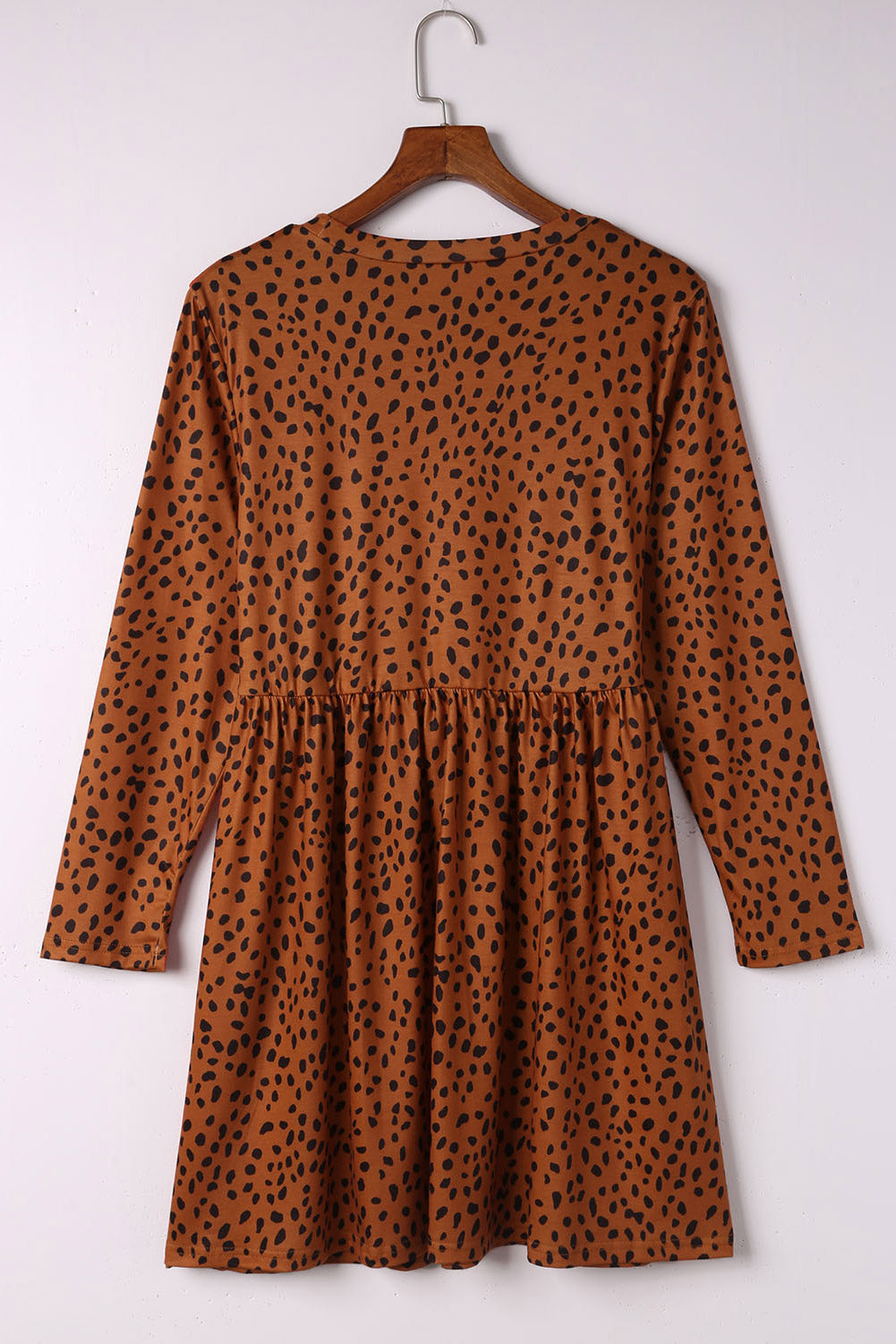 Khaki Leopard 3/4 Ruffle Sleeve Frill Neck Blouse