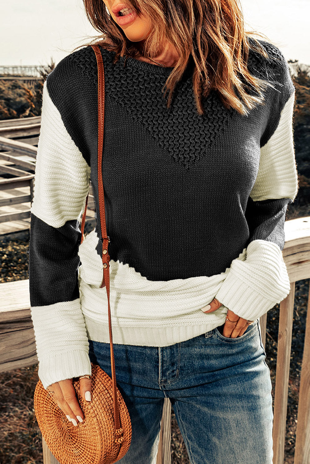 Colorblock Chevron Knit Pullover Sweater