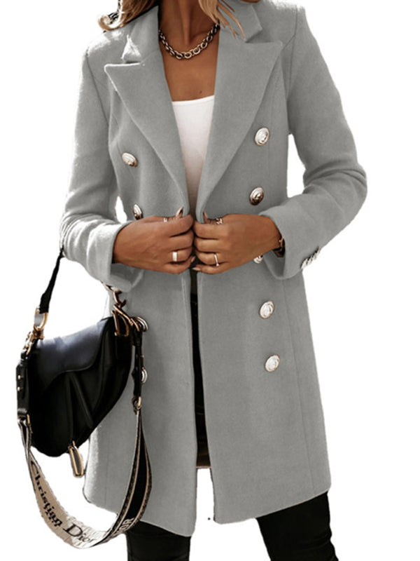 Long sleeve double breasted woolen coat